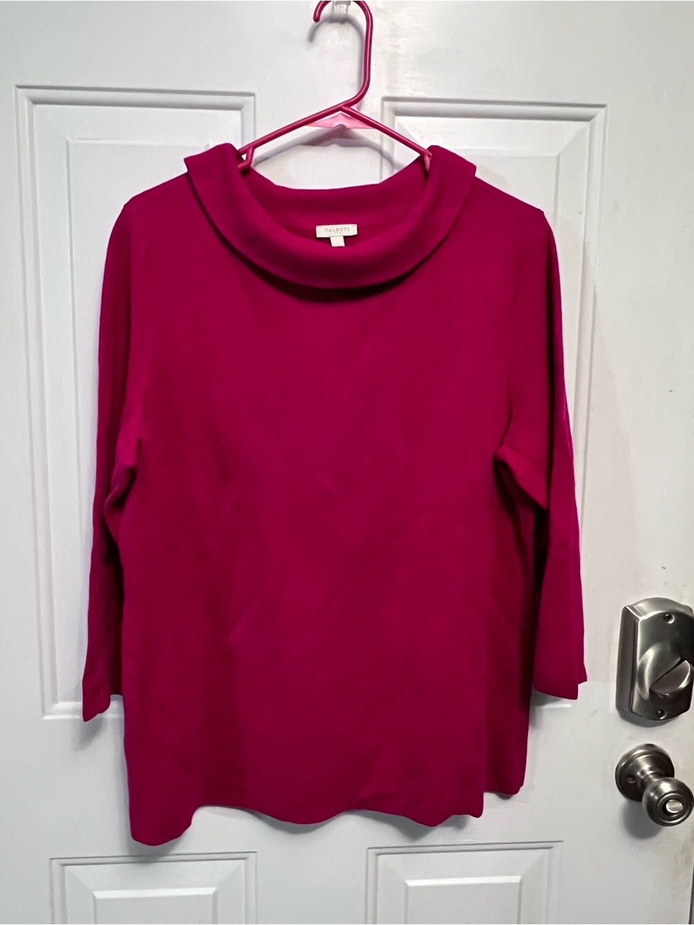 Talbots Women’s L Raspberry Pink Cowl Neck Pullover Top Cotton Viscose Blend